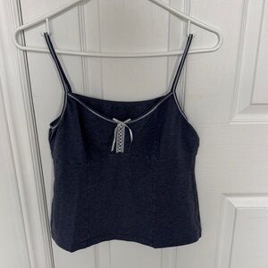 Uniqlo Navy Cami with Contrast Trim and Lace-Up Front